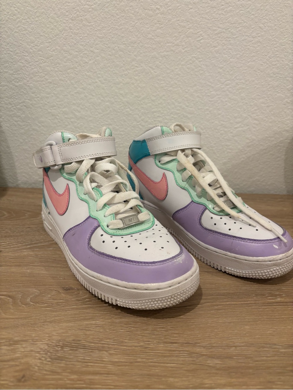 Nike Mid-Top Sneakers in White with Pink, Lavender & Mint Accents